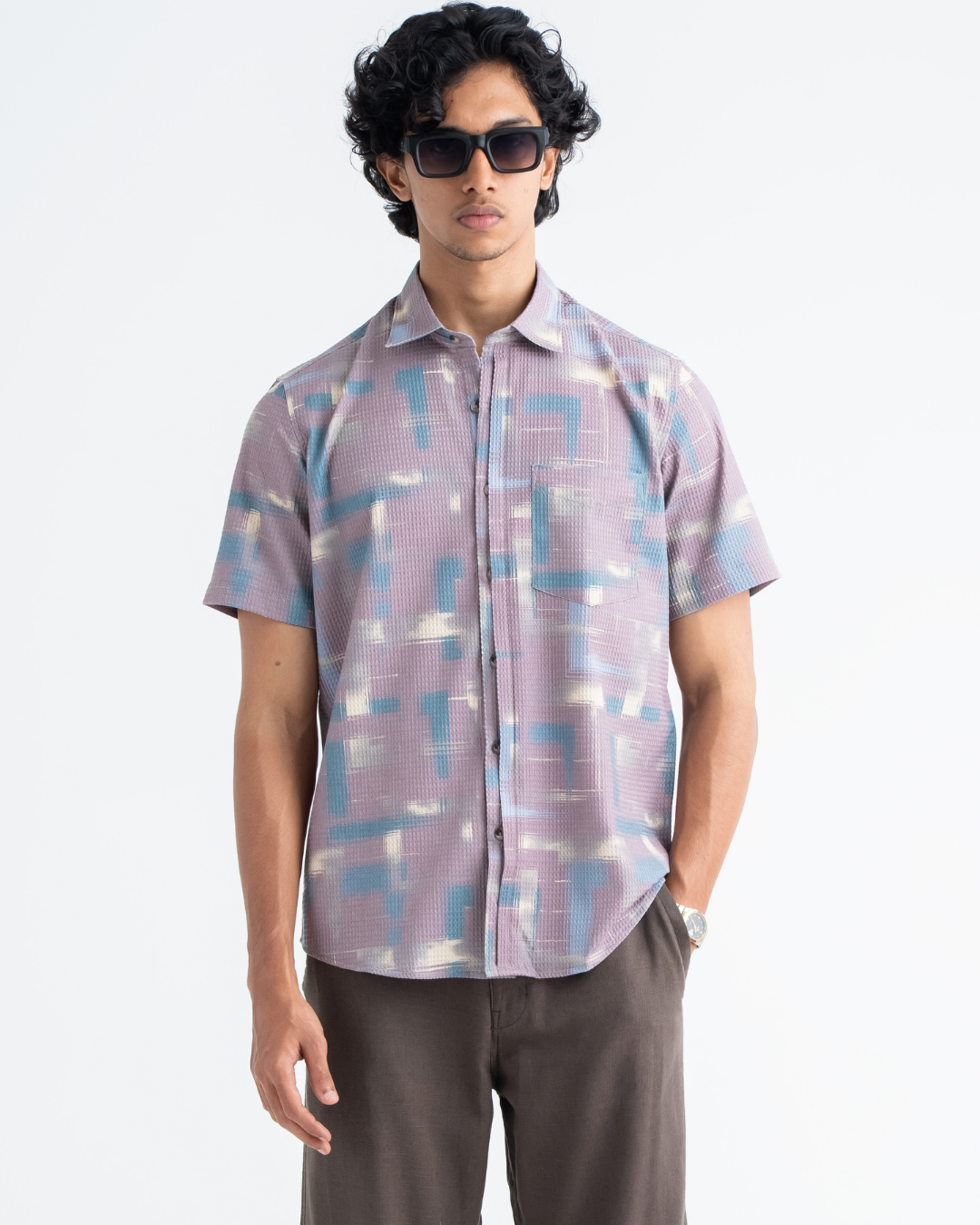 cutaway collared half sleeve shirt