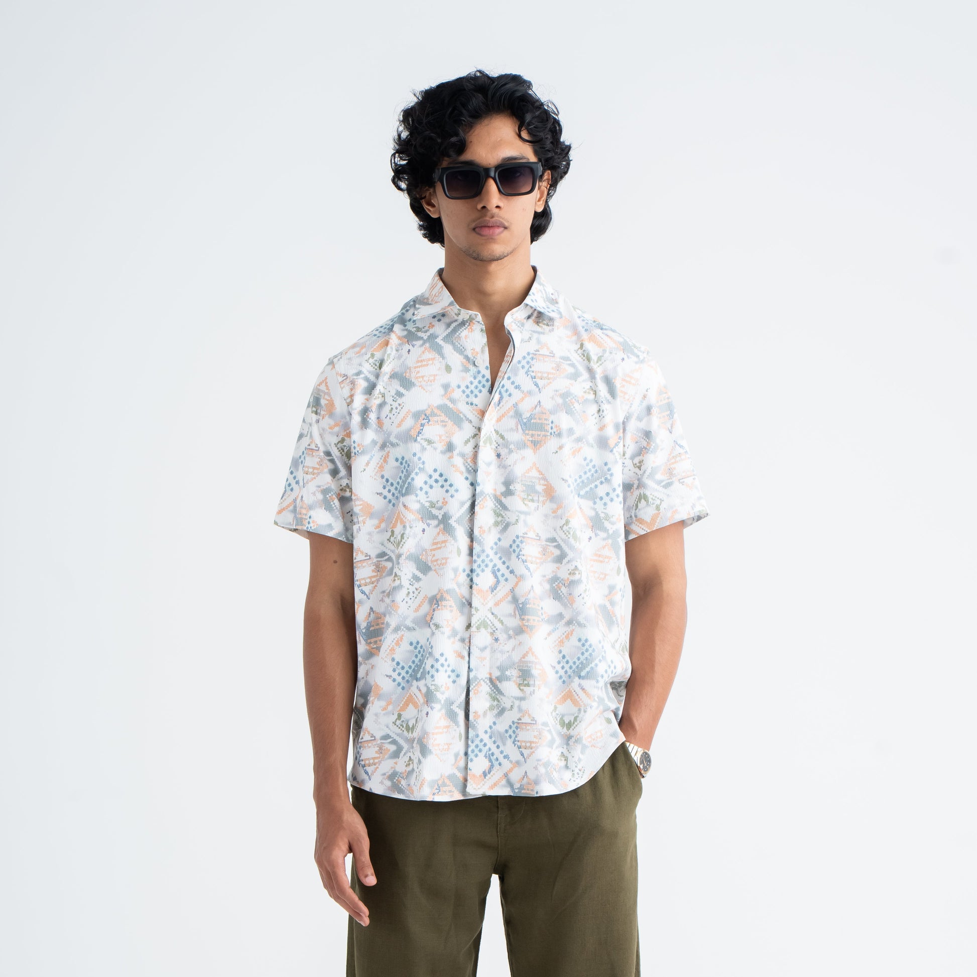 pastel geometric print shirt